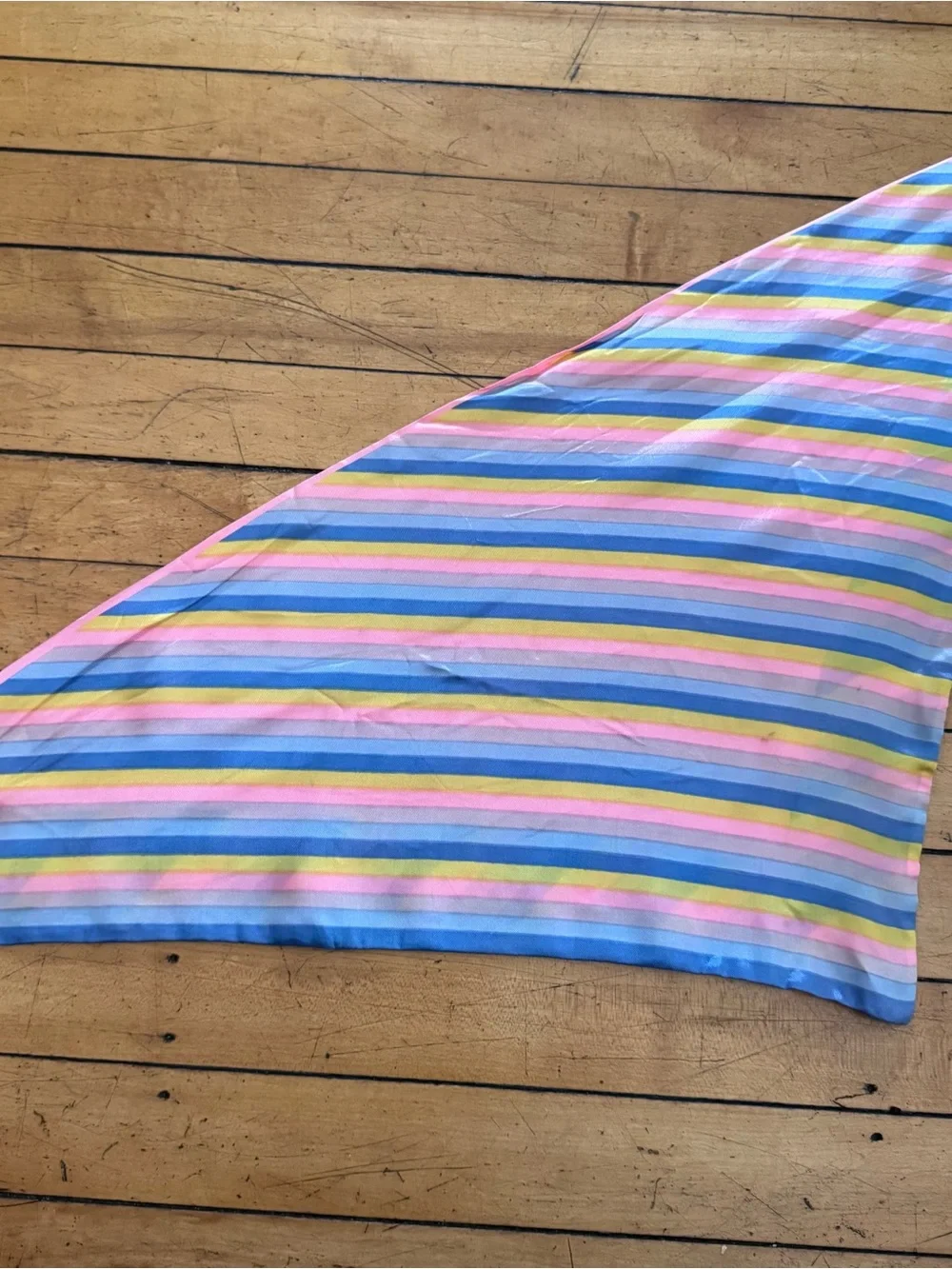 Vintage Scarf Acetate triangle striped pastel pink blue purple yellow Made Japan